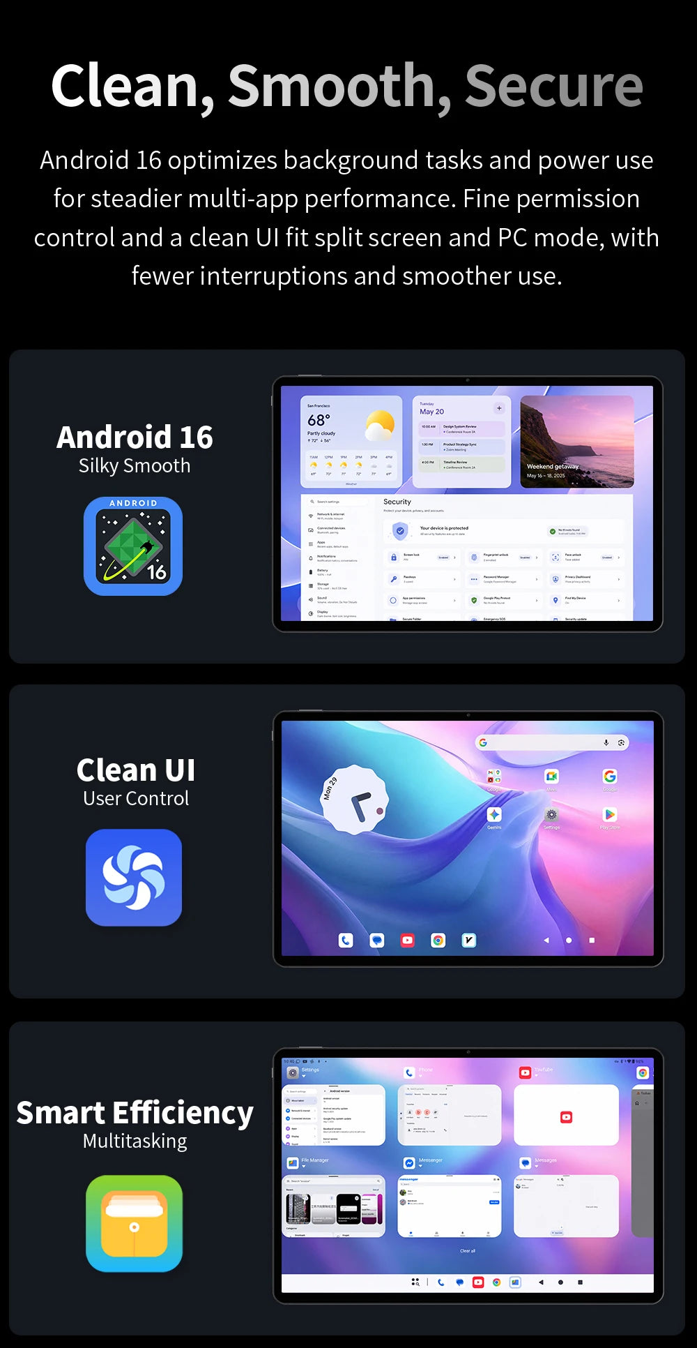 Tablet Teclast T70 Pro con Android 16 e tecnologia Gemini AI, display IPS da 14 pollici, T70Pro, doppia SIM 4G LTE, WiFi 2,4 GHz/5 GHz, Bluetooth 5.2, navigazione GPS, processore G100 Octa Core, 8 GB di RAM, 128 GB di memoria