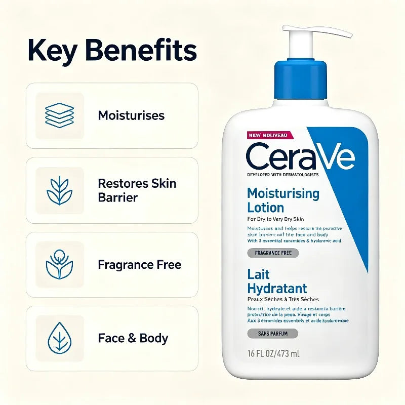 CeraVe, lozione per il corpo in confezione grande da 473 ml, latte idratante multiuso per la pelle secca di viso e corpo.