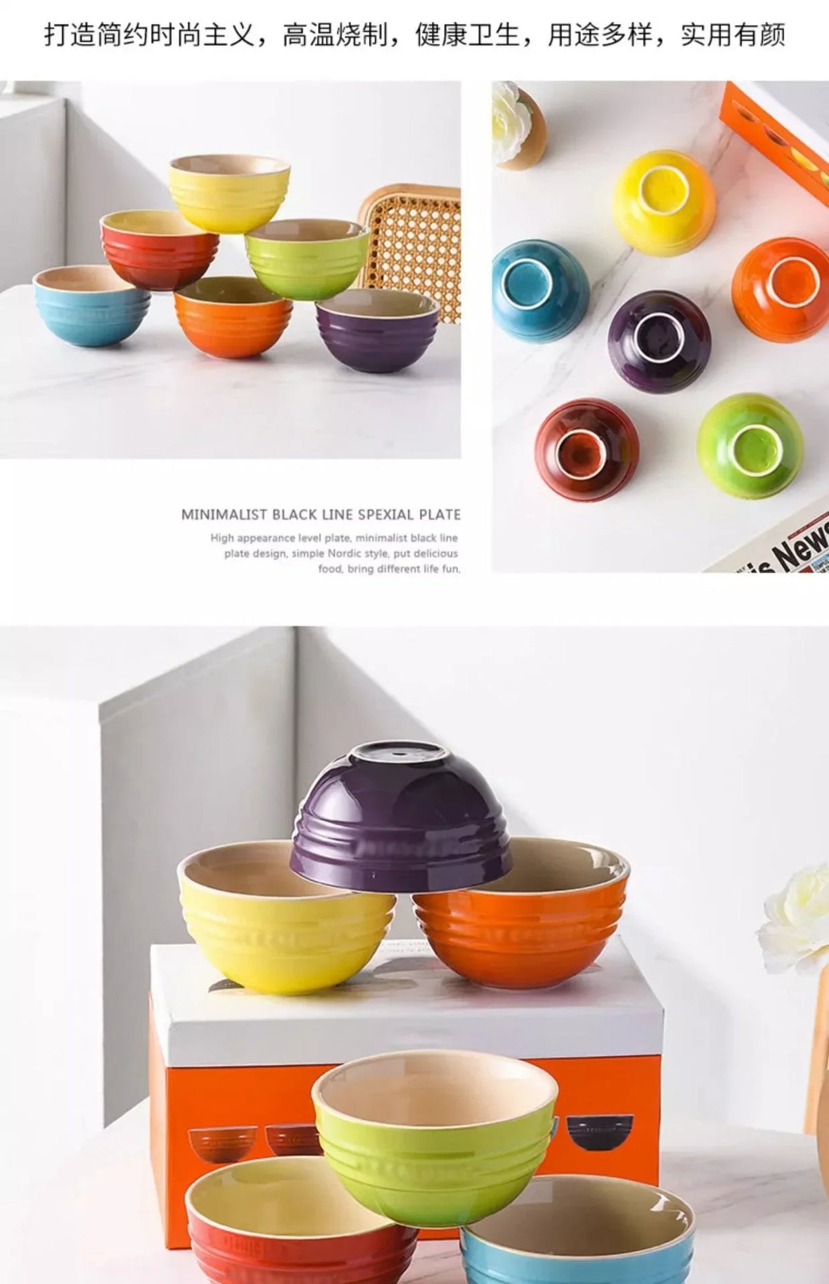 Set di ciotole per dessert colorate Le Creuset, stoviglie in ceramica, ciotola per riso, ciotola per zuppa, set regalo in confezione regalo, forma rotonda di lusso, per uso adulto