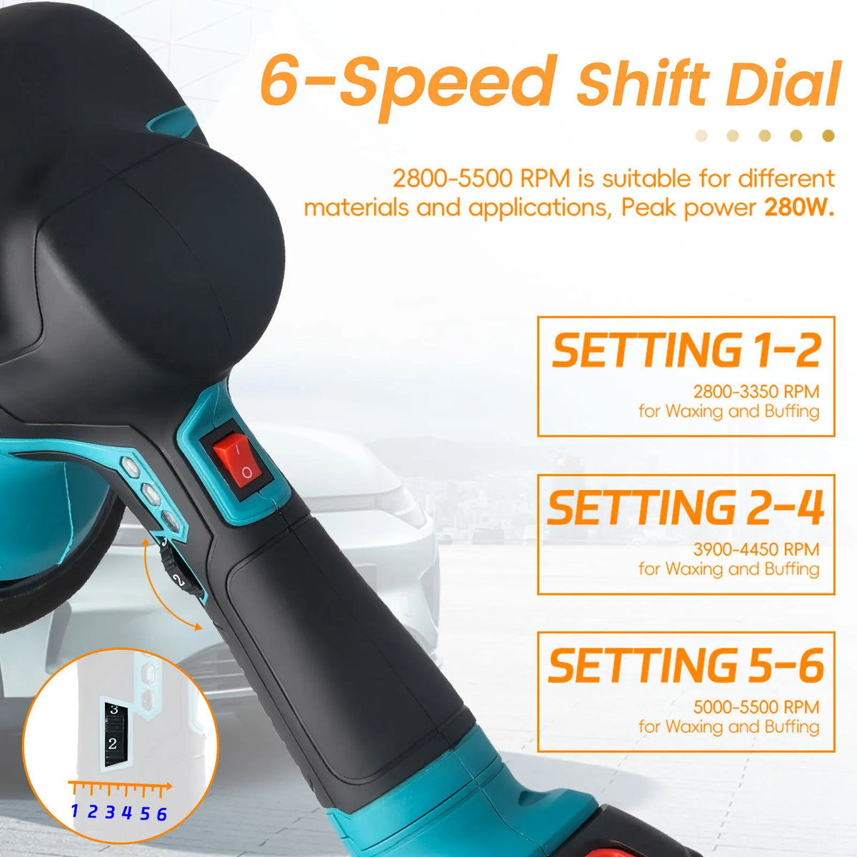 Kit Lucidatrice Elettrica per Auto Podofo 6'' 5500RPM con 2 Batterie, Lucidatrice Orbitale a 6 Velocità per Detailing e Lucidatura di Auto e Barche