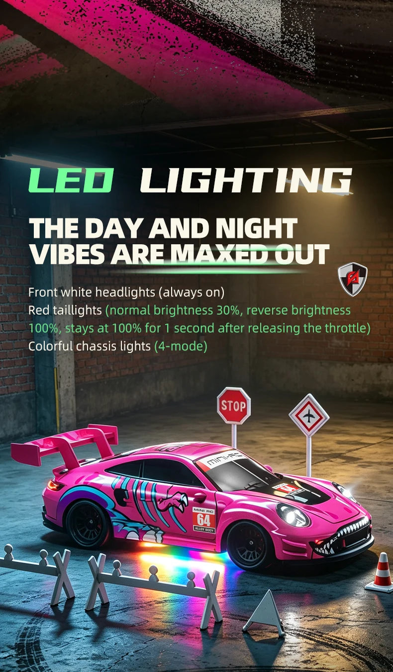 Auto RC da Drift ad Alta Velocità 1/64 con Luci, Auto Telecomandata 4WD 2.4G, Mini Auto da Corsa da Scrivania, Modellino in Scala, Giocattolo Regalo per Ragazzi