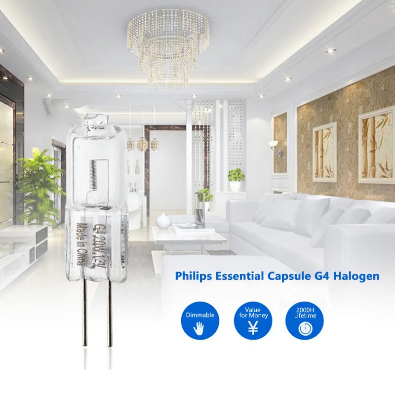 Philips G4 Alogeno 20W 12V Essenziale Capsula Spille Lampada Luce Decorativa Trasparente 3000K Bianco Dimmerabile T9 Scrivania Toro Lampadina All'ingrosso