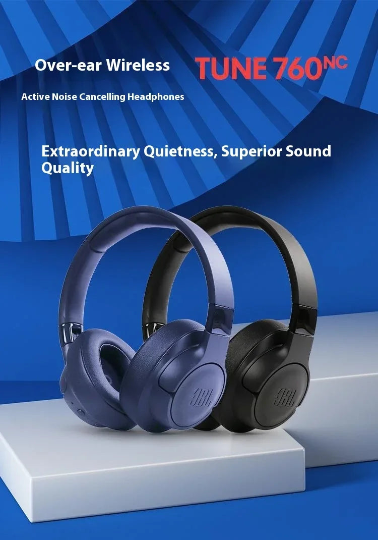 Cuffie wireless JBL Tune 760NC con tecnologia Bluetooth, cancellazione attiva del rumore, microfono integrato, ideali per il gaming.