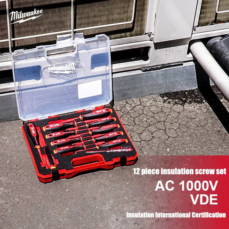 Set di cacciaviti isolati Milwaukee da 12 pezzi, cacciavite a punta fine VDE per elettricisti, strumento manuale, strumento per manutenzione 4932479095