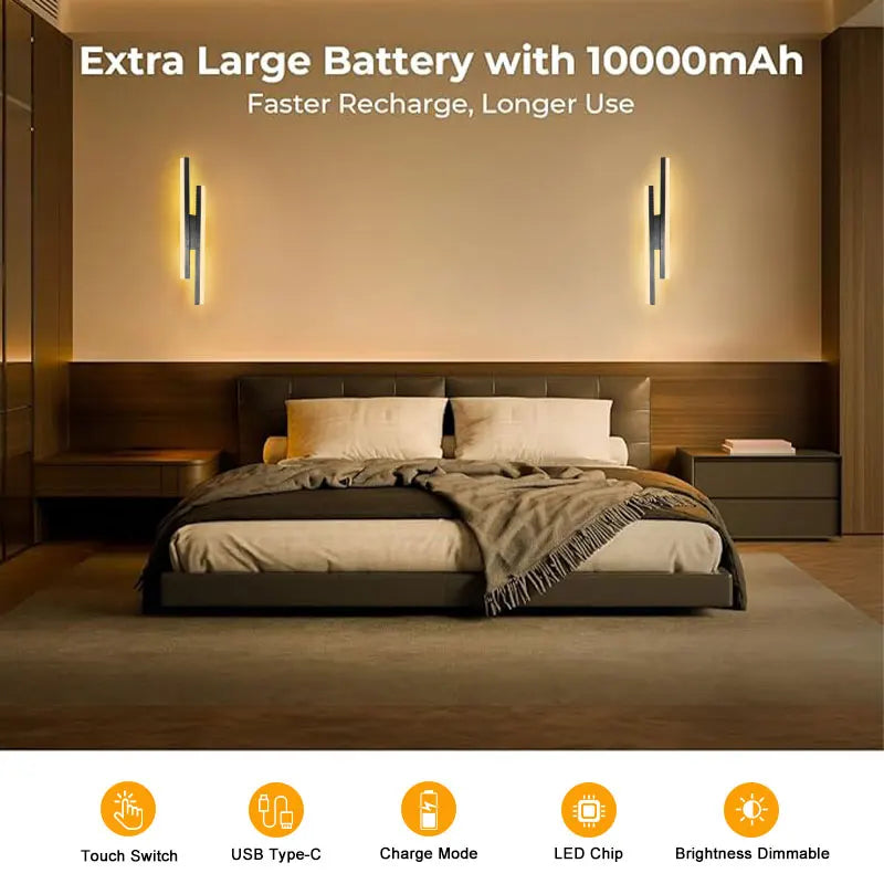 Lampade da Parete a Batteria da 5200mAh, Senza Fili, Ricaricabili, LED per Quadri, Interruttore Touch, Dimmerabili, 3CCT, USB, Telecomando