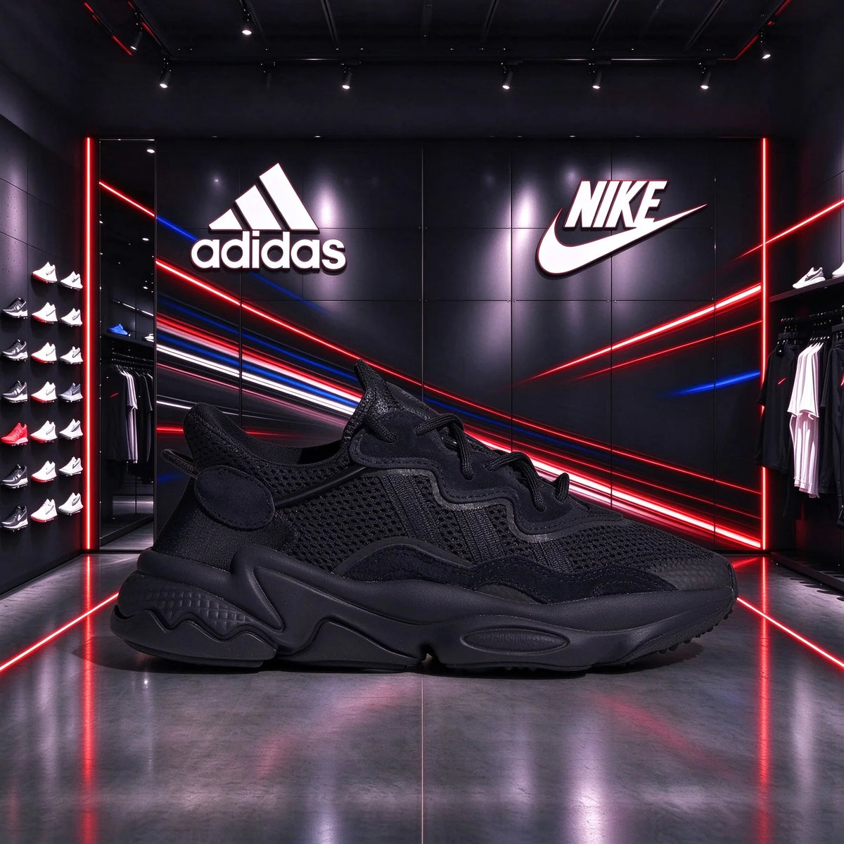 Adidas Originals OZWEEGO 'Black Warrior', sneakers casual retrò in rete, modello interamente nero, EE7775.