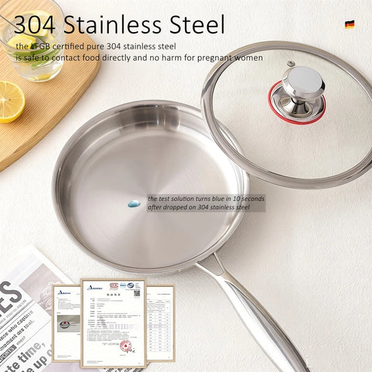 Padella da cucina in acciaio inossidabile 304 di alta qualità, diametro 22 cm/24 cm, pareti extra spesse, rivestimento antiaderente che non si attacca, facile da pulire.