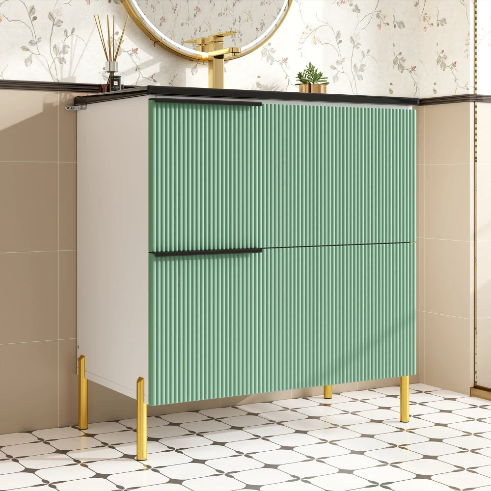 Mobiletto per lavabo da bagno con lavabo in ceramica, lavabo singolo con cassetti in MDF, organizer per mobile da bagno in piedi con lavabo