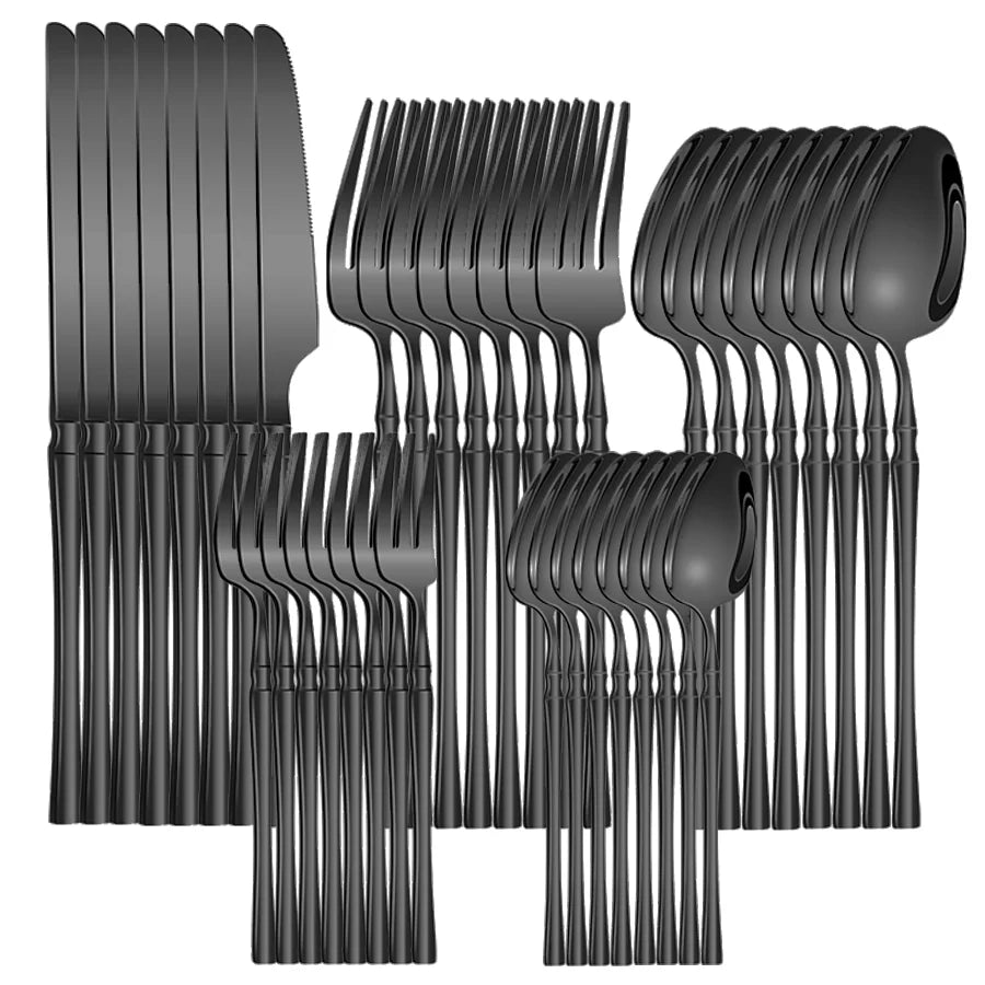 Set di posate in acciaio inossidabile nero da 40/60 pezzi, lucidato a specchio, include forchette da tavola, coltelli da bistecca e cucchiai da zuppa, adatto per