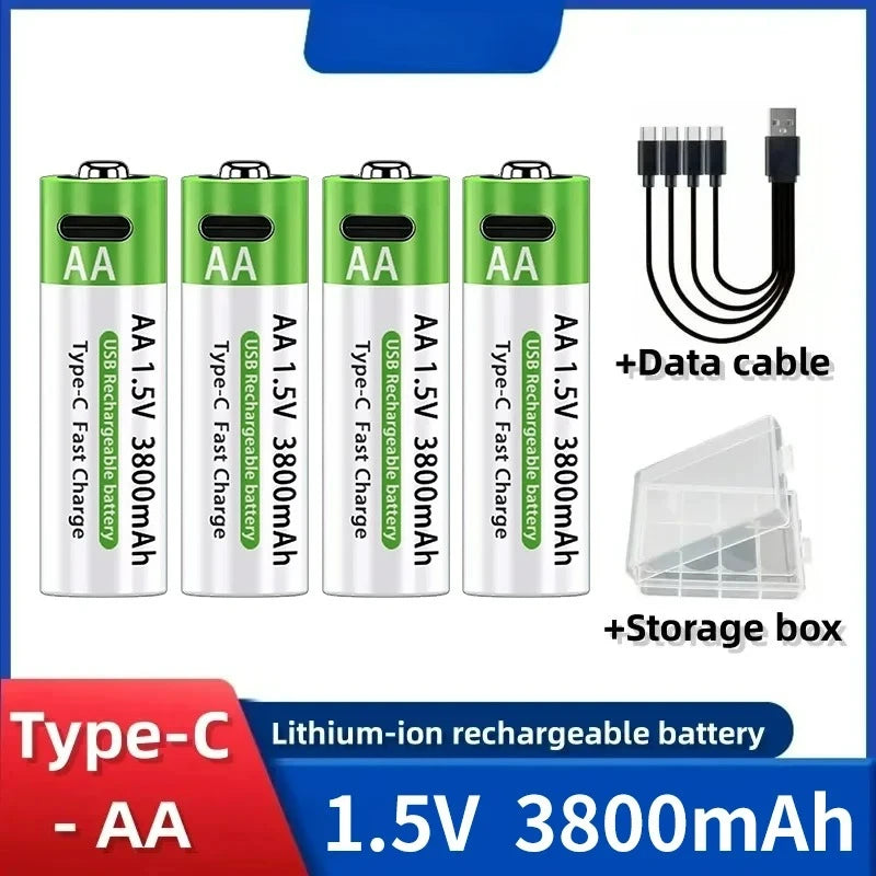 2026 NUOVA Batteria agli Ioni di Litio Tipo-C Ricaricabile ad Alta Capacità AA&AAA per Telecomando, Mouse, Giocattoli Elettrici