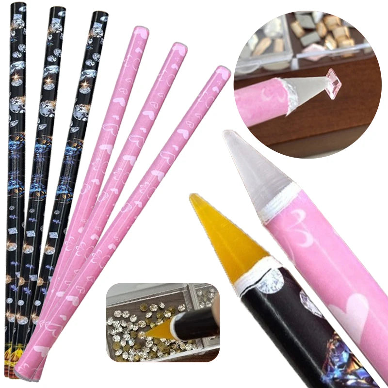 Matita per Nail Art, Strumento per la Raccolta di Strass, Utensile di Presa Senza Contatto, Matita Autoadesiva per Cristalli e Cera per Decorazioni Fai-da-Te per Manicure