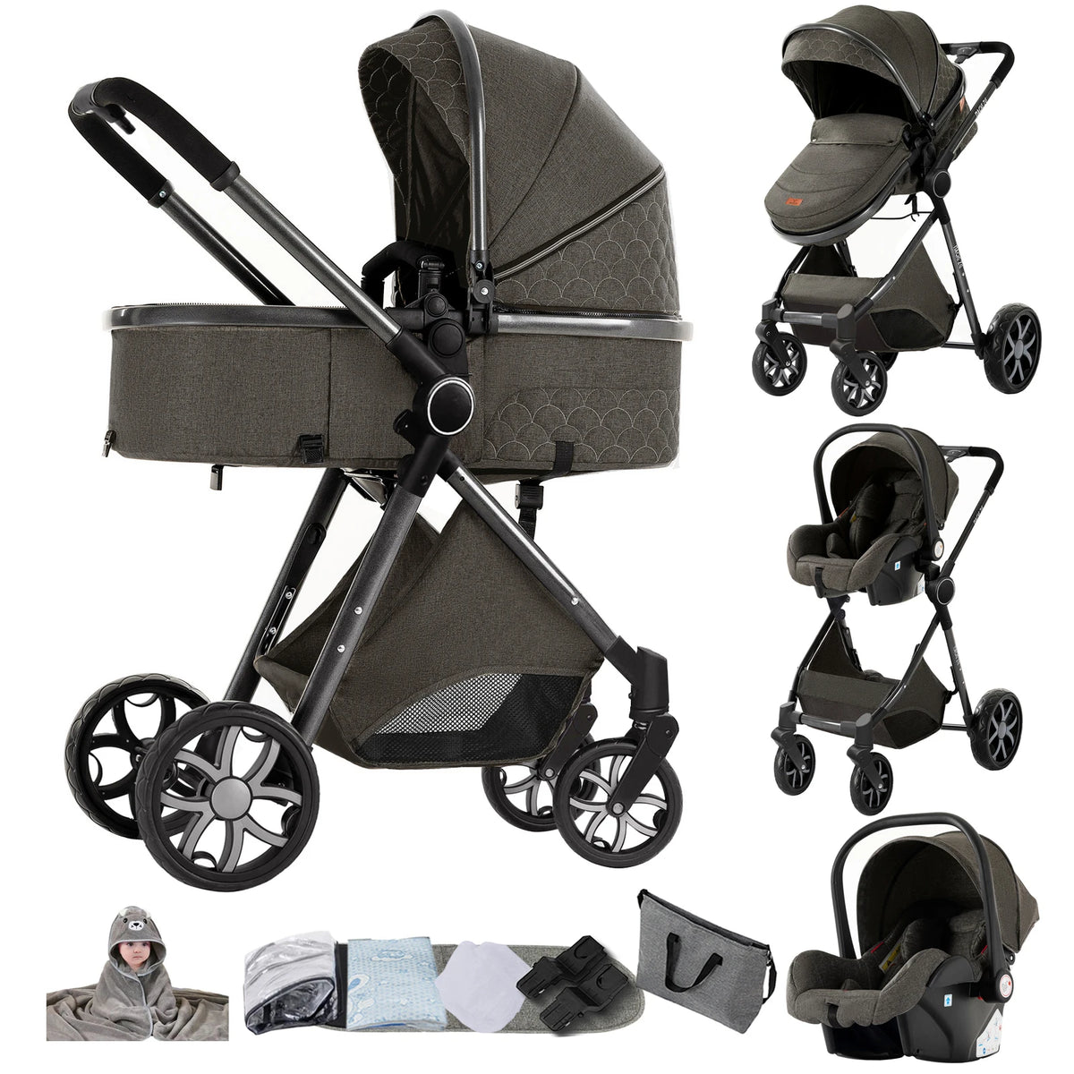 Passeggino Magic ZC 3 in 1, Sistema da Viaggio Compatto e Pieghevole con Navicella, Seggiolino Auto per Neonati e Seduta Reversibile, Carrozzina High Landscape, Ruote Ammortizzate, Manubrio Regolabile, Chiusura con Una Mano,