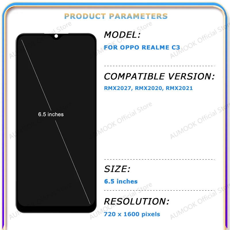 6.5 "LCD Per OPPO Realme C3 Display LCD Touch Screen Digitizer Assembly RMX2027 RMX2020 RMX2021 Parti di Ricambio Dello Schermo LCD