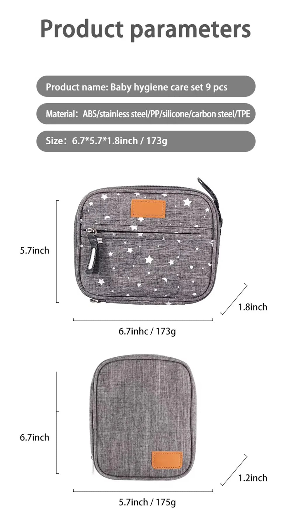 Kit per la Cura del Neonato 9 Pezzi con Tagliaunghie, Spazzola per Capelli, Pettine, Termometro, Set Essenziale per l'Igiene del Bambino, Kit da Viaggio