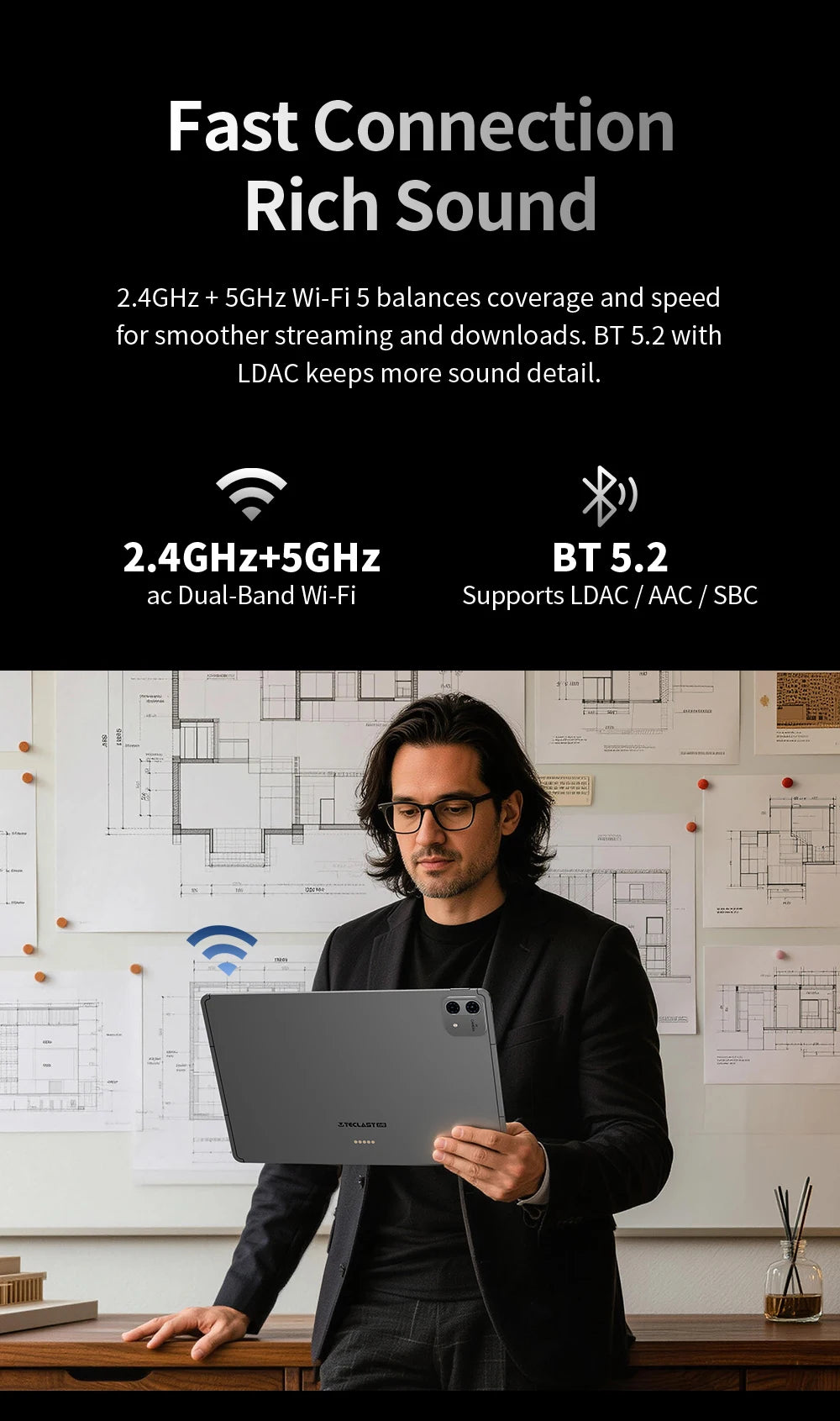 Tablet Teclast T70 Pro con Android 16 e tecnologia Gemini AI, display IPS da 14 pollici, T70Pro, doppia SIM 4G LTE, WiFi 2,4 GHz/5 GHz, Bluetooth 5.2, navigazione GPS, processore G100 Octa Core, 8 GB di RAM, 128 GB di memoria
