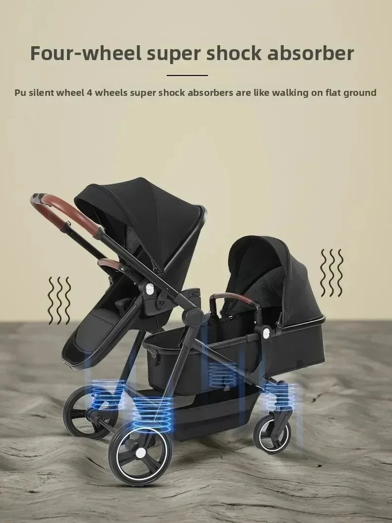 Passeggino Doppio per Bambini da Esterno, Multifunzionale 3-in-1, con Due Seggiolini Auto per Bambini