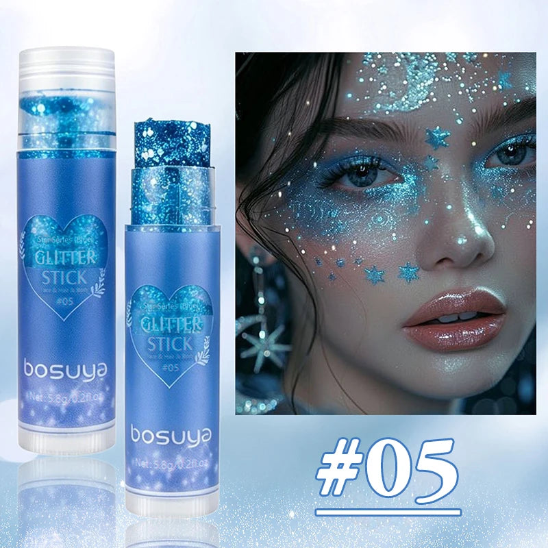 Stick Gel Glitterato con Paillettes Scintillanti, Ombretto Perlato Dorato ad Alta Lucentezza, Glitter per Viso e Corpo, Trucco per Feste Natalizie
