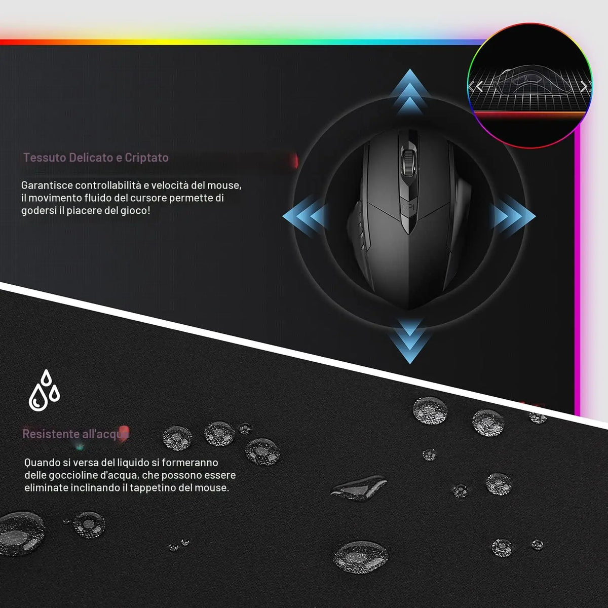 Tappetino per mouse da gaming RGB, formato XXL, extra large, 800 x 300 mm x 4 mm, ideale per giocatori di PC, antiscivolo, impermeabile, per computer e laptop - 14 modalità di illuminazione.