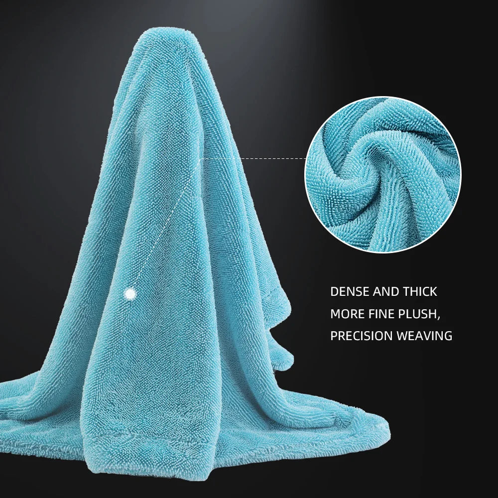 Panno in microfibra SPTA Aqua Blue assorbente 70/30 per asciugatura auto, senza graffi, con trama a spirale, 1100 GSM, 92*70 CM