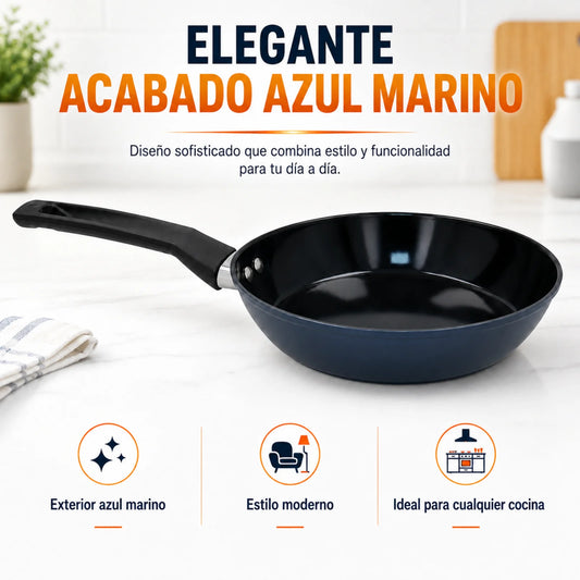 Padella antiaderente in alluminio con esterno blu navy, manico ergonomico, compatibile con fornelli a induzione e a gas, riscaldamento uniforme, 3 misure 20/24/26 cm, facile da pulire per la cucina domestica
