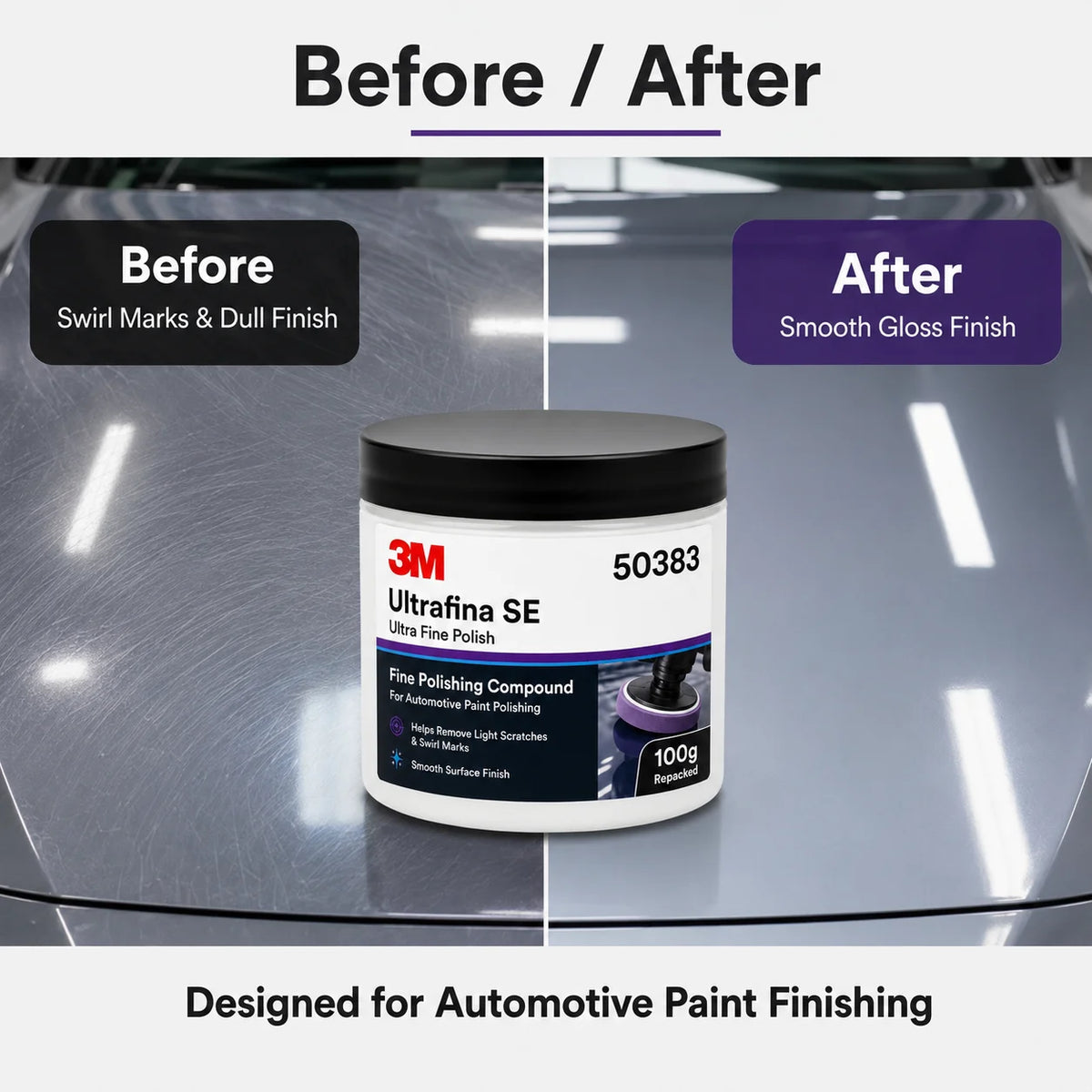 Lucidante Professionale 3M 50383 Ultrafina SE per Vernice Auto, Rimuovi Graffi e Ologrammi, Dettagliatura, Finitura Lucida, 100g Riconfezionato