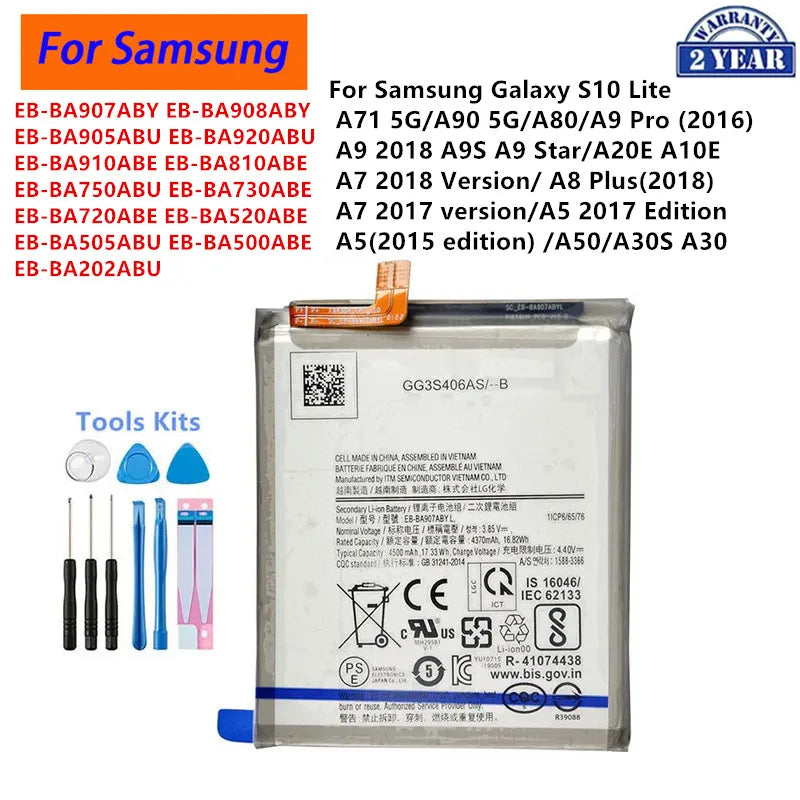 Batteria EB-BA907ABY EB-BA520ABE per Samsung Galaxy S10 Lite A71 5G A90 A80 A9S A20E A10E A7 A8 Plus A5 Edition A50