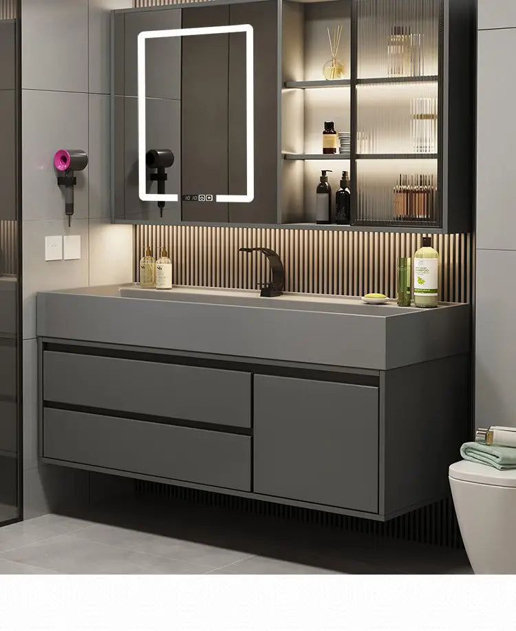 Combinazione di mobile lavabo e specchio da bagno in nano-roccia di lusso leggero