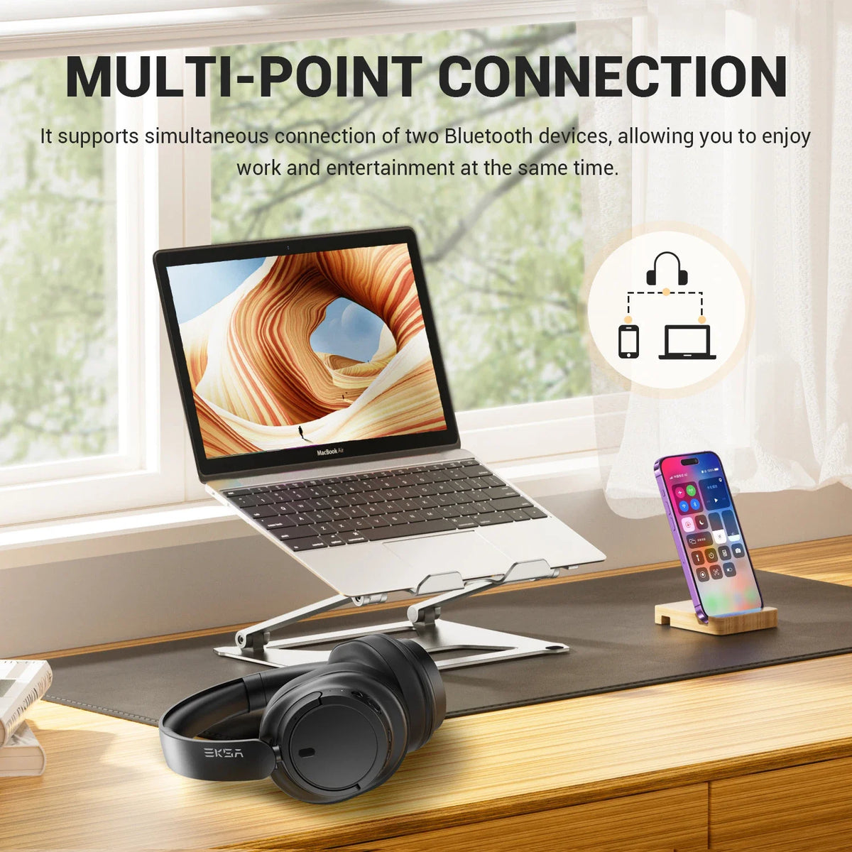 Oneodio EKSA V16 Cuffie wireless Bluetooth 5.3 Cuffie over-ear con microfono Modalità bass/pop Cuffie Hi-res HiFi cablate APP 90 ore