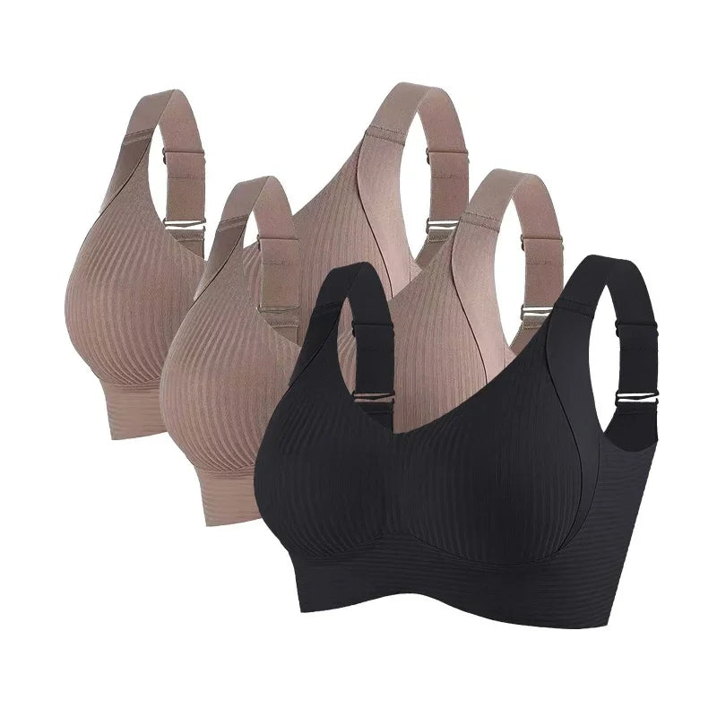 Set da 3 pezzi: reggiseno push-up da donna, senza ferretto, con effetto lifting, intimo senza cuciture, reggiseno a coste con scollo a V, taglie forti, lingerie sexy, taglie M-4XL, intimo 2028.