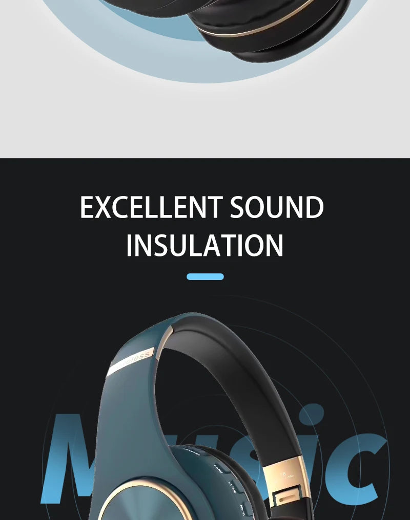 EOENKK T8 Cuffie wireless Bluetooth 5.3 con audio surround stereo, pieghevoli, per sport, a bassa latenza, per gaming, con riduzione del rumore