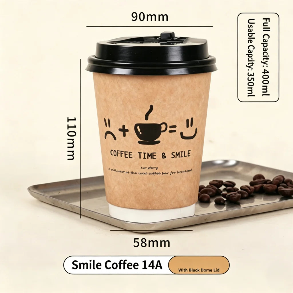 50 bicchieri di carta kraft usa e getta da 8/10/14oz, a doppia parete, isolati, per caffรจ, tรจ, latte e succhi, ideali per caffetterie e negozi.