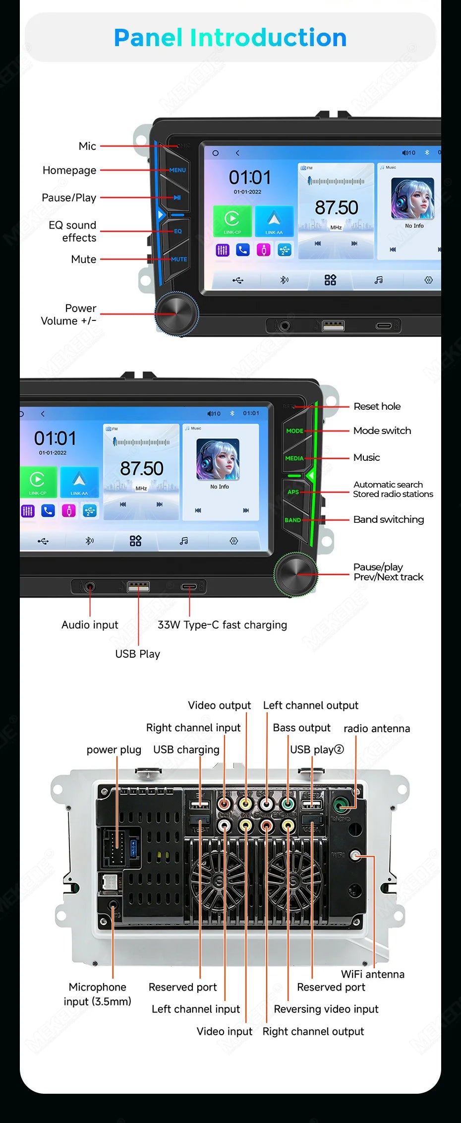 MEKEDE Sistema Multimediale con Navigazione GPS, CarPlay Wireless e Android Auto da 7/9 pollici per Volkswagen Passat B6 B7 Golf 5 6 Polo CC T5 SEAT Altea Toledo Leon Skoda Combi Yeti Superb