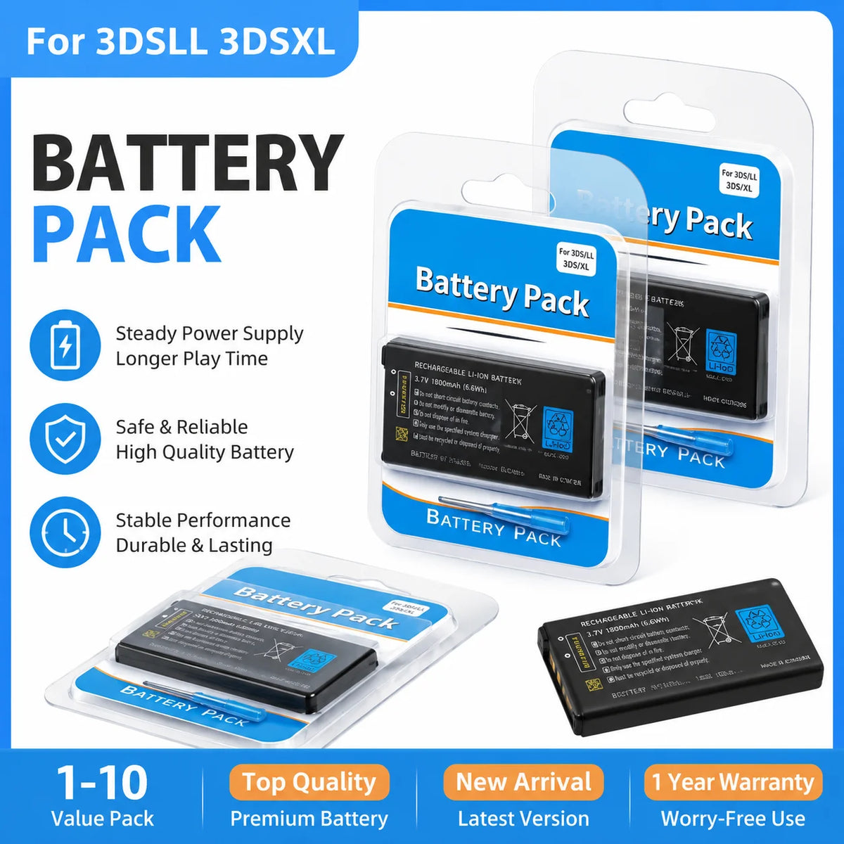 Batteria di ricambio Hotsale SPR-003 da 2000mAh ad alta capacità per 3DS XL/3DS LL agli ioni di litio con set di cacciaviti per batteria 3DSLL 3DSXL