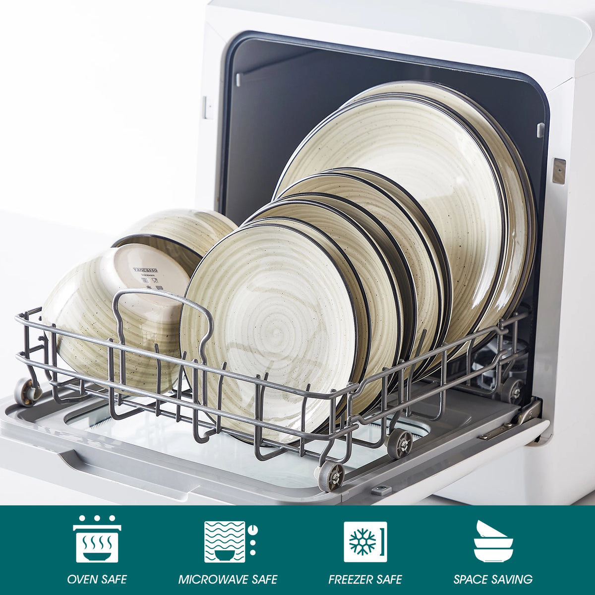 vancasso 24/48 pezzi piatti Beige set da pranzo set di stoviglie in ceramica spirale dipinta a mano con 6 piatti per la cena/Dessert/zuppa/ciotola