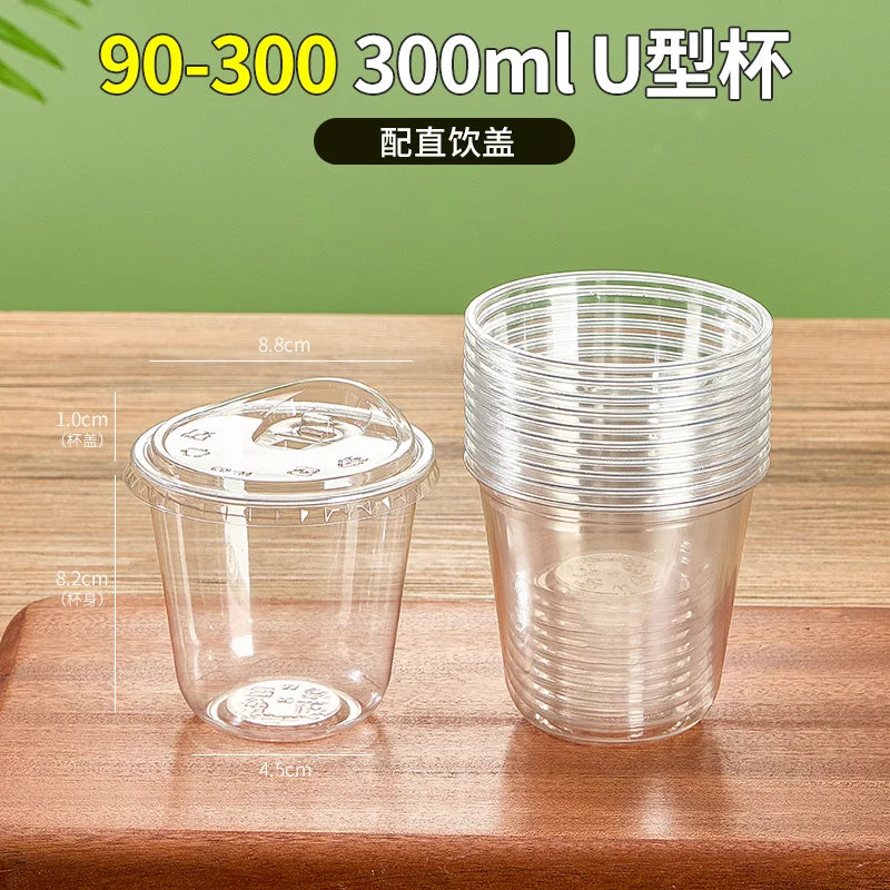 Tazza di plastica monouso per bevande fredde a forma di U, calibro 90, materiale PET, tazze da caffรจ trasparenti con coperchio, bicchiere da tรจ al latte sigillato