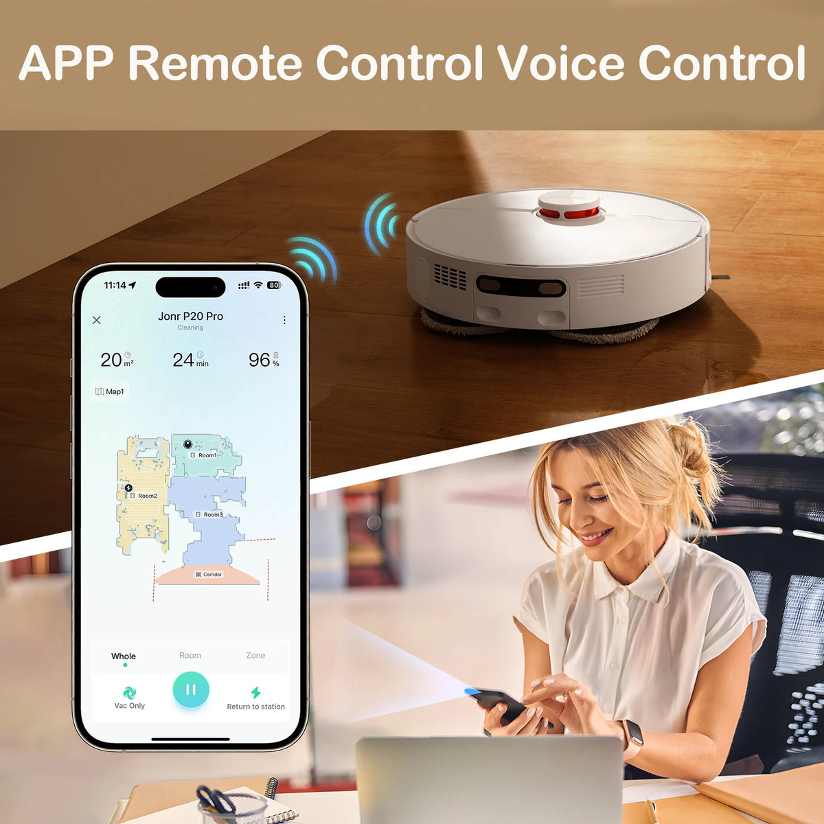 JONR Robot Aspirapolvere P20 Pro Edizione internazionale Lavare Aspirazione Salviette per asciugare Pulizia automatica Raccolta polvere Drenaggio Acqua