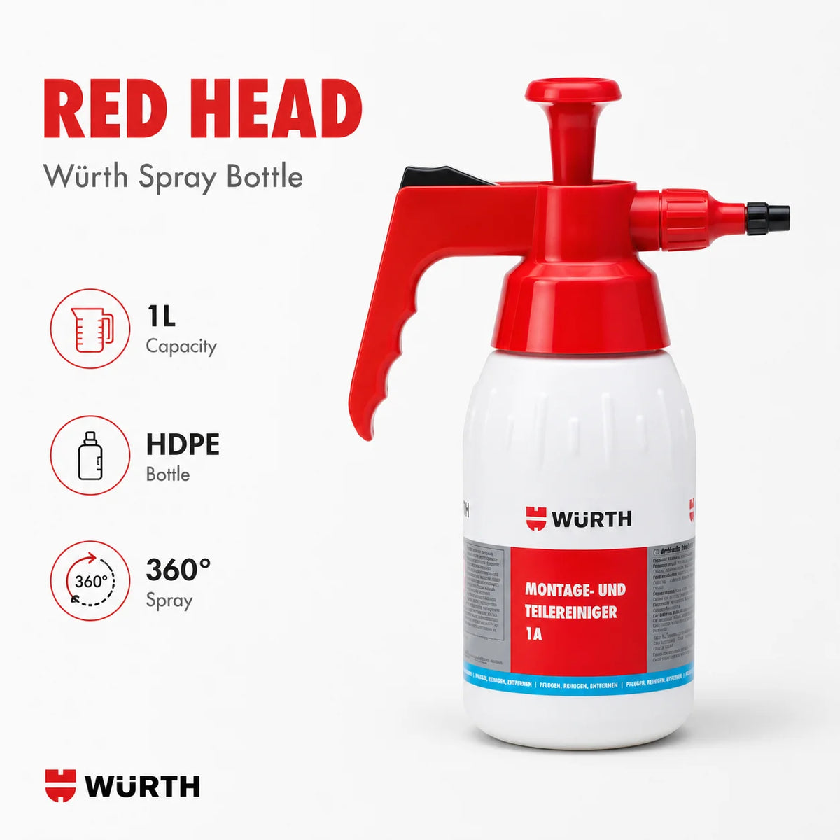 Spray Resistente agli Agenti Chimici Wurth, Flacone con Ugello Regolabile, Spruzzatore a Pressione per Pulizia Auto, Sgrassatore per Uso in Officina
