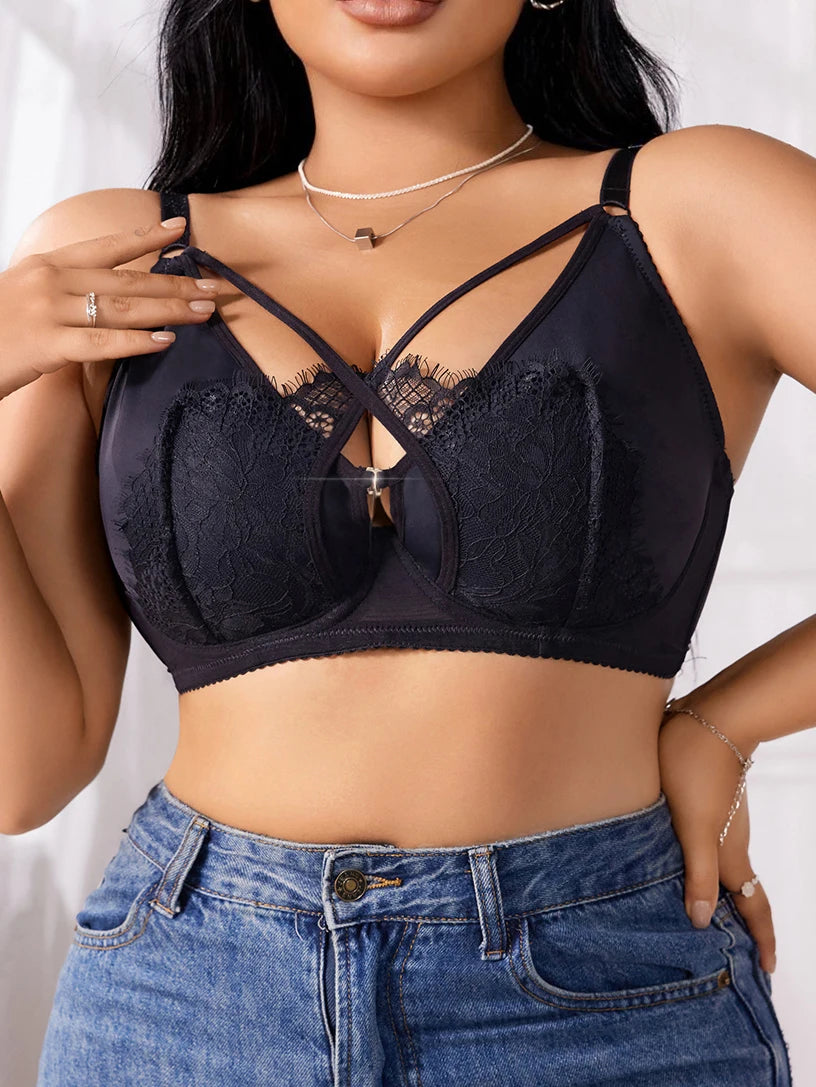 Lingerie taglie forti da donna mezza tazza raccolta push up bottone frontale design incrociato in pizzo adatto per donne voluptuose XL-XXXL MR2895