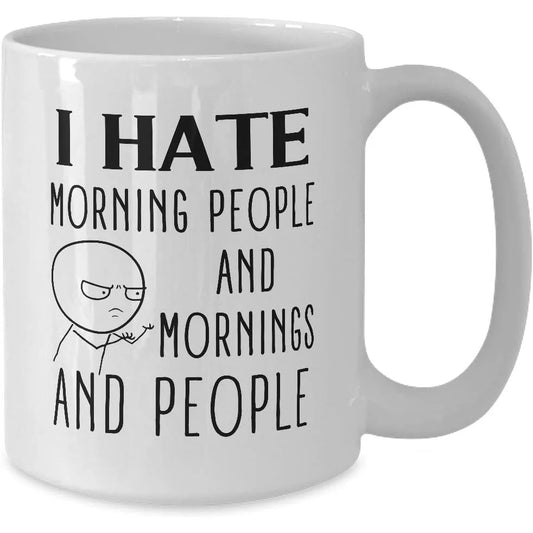 Tazza con citazione divertente 'Odio le persone mattutine' - Tazza bianca da 330 ml per caffè, tè, tazza umoristica per introvertiti