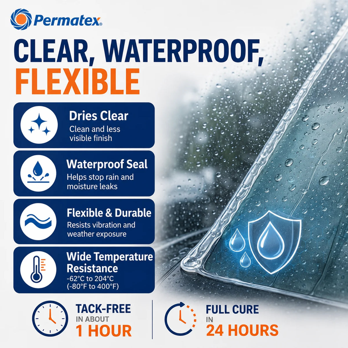 Permatex 81730 Sigillante Siliconico Fluido Trasparente Impermeabile per Parabrezza Auto, Riparazione Perdite Finestrini, Tettuccio e Fari