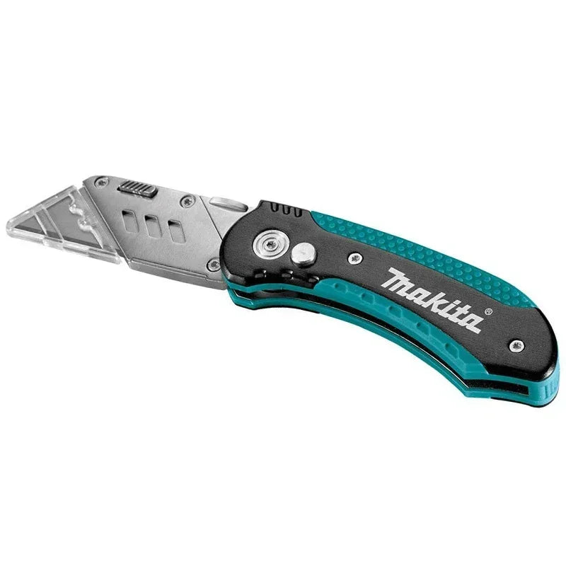 Coltello multiuso Makita con lame a scatto, caricamento facile, lame extra retrattili, impugnatura comoda in gomma, strumento manuale combinato completo
