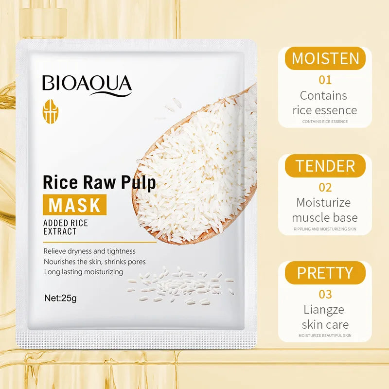 30 pz BIOAQUA Polpa Cruda di Riso Sbiancamento Maschere Per Il Viso Idratante Idratante Anti Rughe Anti-età Maschera Per Il Viso Lenzuola Cura Della Pelle
