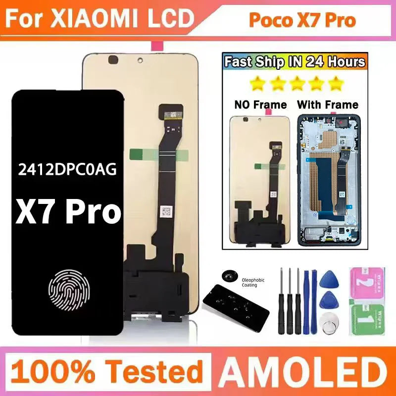 6.67 "AMOLED Per Xiaomi Poco X7 Pro Display Lcd Touch Screen Digitizer Assembly di Ricambio Per PocoX7 Pro 2412DPC0AG Display