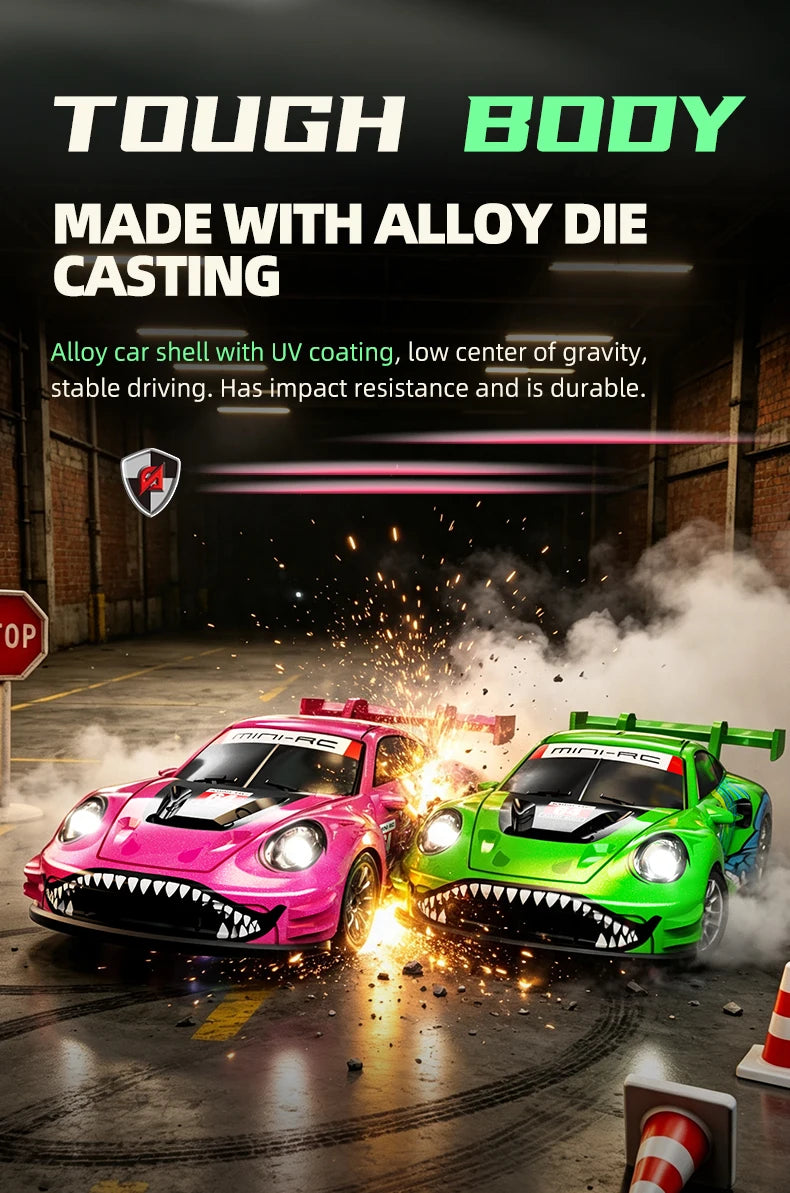Auto RC da Drift ad Alta Velocità 1/64 con Luci, Auto Telecomandata 4WD 2.4G, Mini Auto da Corsa da Scrivania, Modellino in Scala, Giocattolo Regalo per Ragazzi