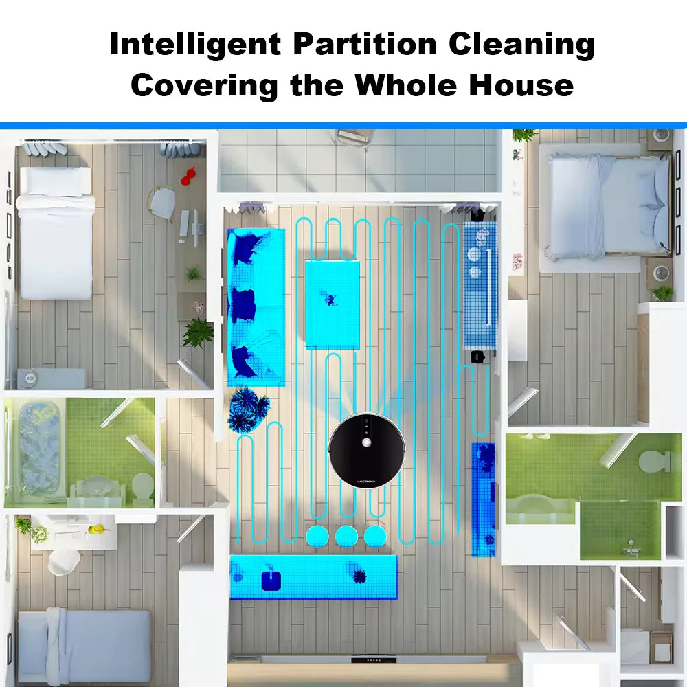 LIECTROUX C30B Robot Aspirapolvere con Navigazione AI, Partizione Intelligente, App WiFi, Aspirazione 6000Pa, Lavaggio a Secco e Umido, Disinfezione