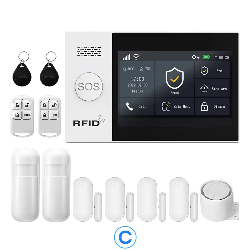 Allarme GSM WiFi compatibile con l'app Tuya Smart Life, rilevatore di intrusioni wireless per casa, garage, ufficio, negozio, protezione con avvisi in tempo reale.
