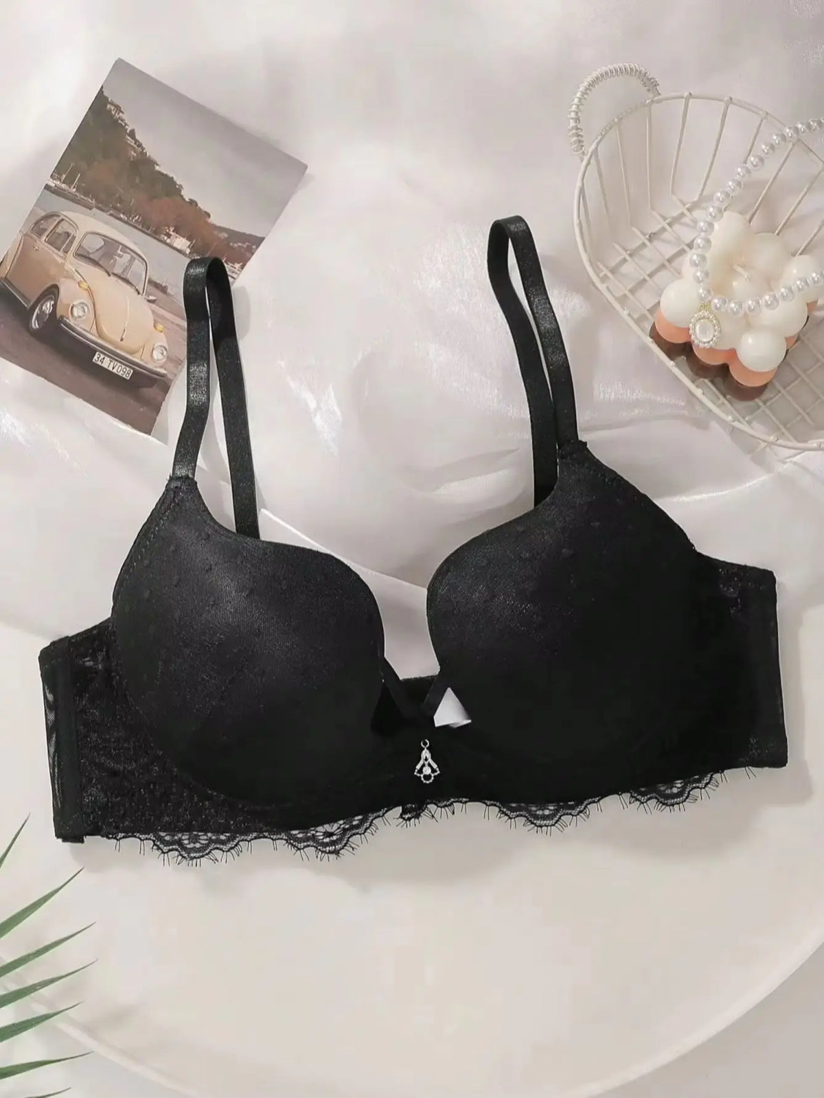 Reggiseno nero in pizzo a pois, stile elegante, biancheria intima da donna, lingerie sexy, modello L2699.