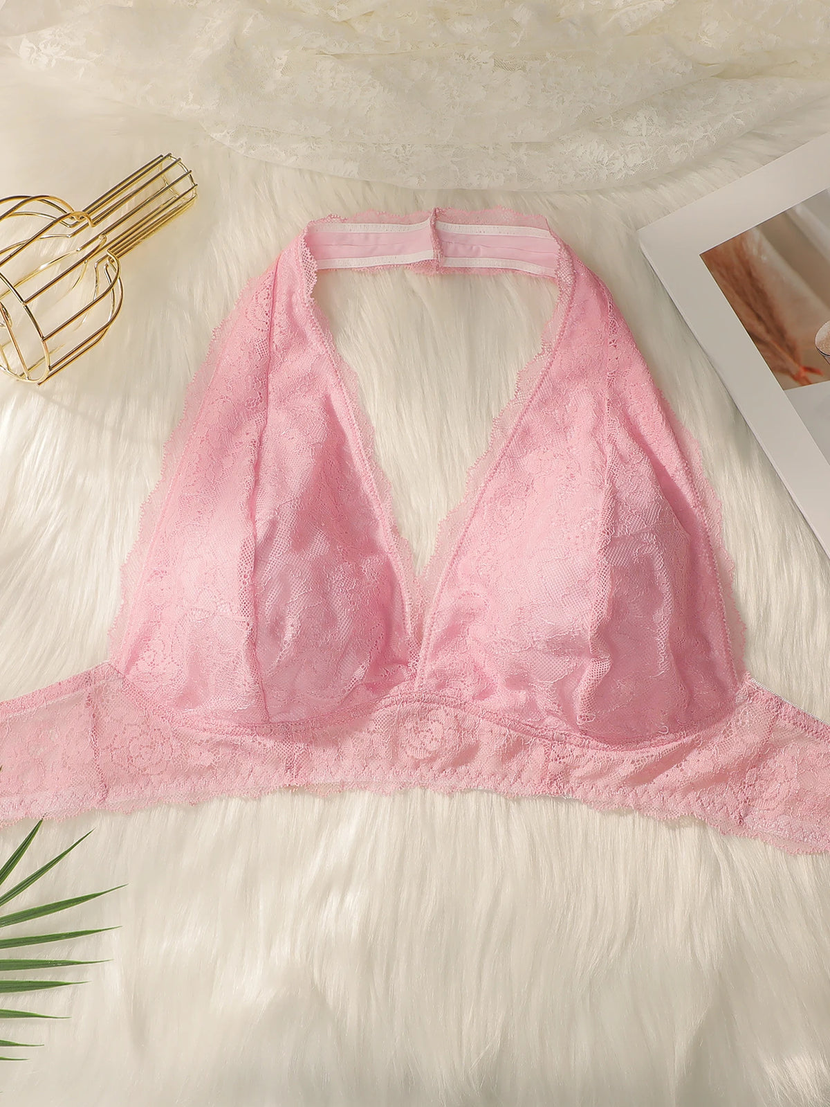Collo sexy da donna appeso taglie forti Lingerie fiore rosa pizzo push up reggiseno senza cuciture reggiseno casual quotidiano HR2633