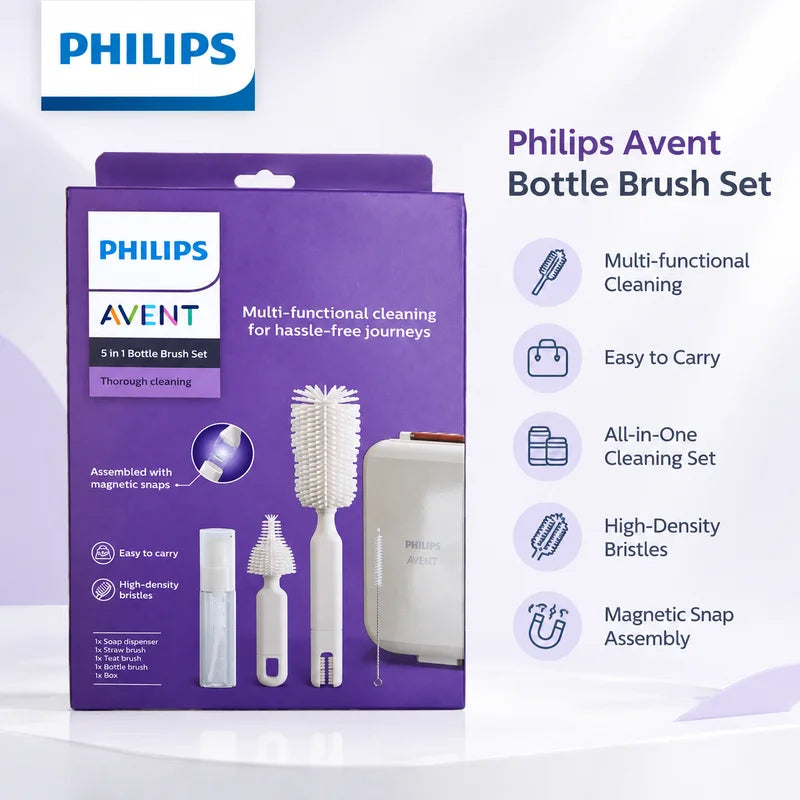 Set di spazzole per biberon Philips AVENT, kit di spazzole multifunzionali per la pulizia dei tettarelle dei biberon, per accessori per l'alimentazione dei neonati