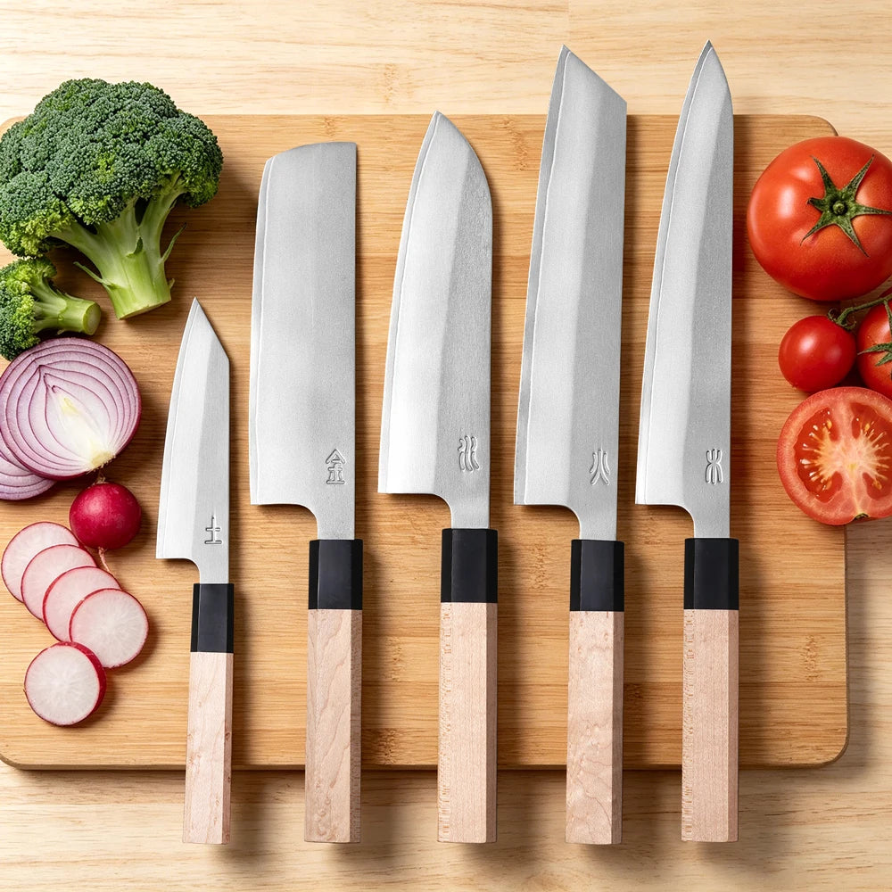 Set di coltelli da cucina in stile giapponese da 1 o 5 pezzi, coltello da chef in acciaio inossidabile composito a 3 strati, Nakiri Santoku, utensili da cucina multiuso